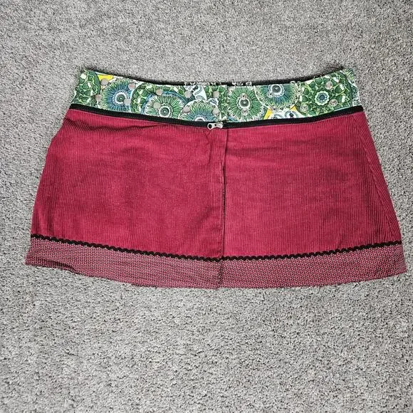 Zand Amsterdam Mini Skirt Womens OS Maroon Corduroy Reversible W Purse Boho - Picture 2 of 14